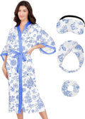 EPLAZA Silk Robes for Women Satin Robe Long Sexy Print Flower Kimono Loungewear Wedding Bridal Party