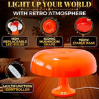 Orange Mushroom Lamp for Bedroom – Dimmable Vintage Mushroom Lamps Power 5W with 3 Lighting Colors & 10 Brightness – USB Powered Nightstand Retro Lamp for Reading Room, Office, Dorm | ABS + PVC Build