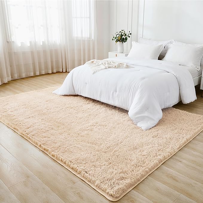Litanika 3x5 Shag Area Rug for Living Room Bedroom, Beige High Pile Ultra Soft Plush Shaggy Furry Cream Bedside Playroom Dorm Carpet, Non-Slip, Non-Shedding Modern Indoor Floor Rug