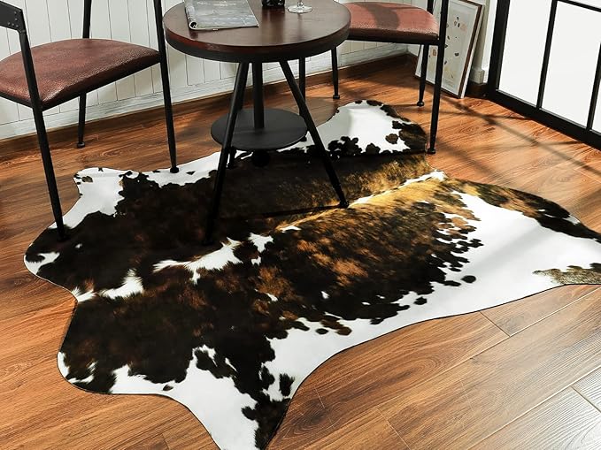 HOMORE Cowhide Rug, 3x4 Rug Small Cow Print Rug for Bedroom Faux Cow Hide Animal Print Carpet for Living Room Office Table Western Decor, Dark Brown