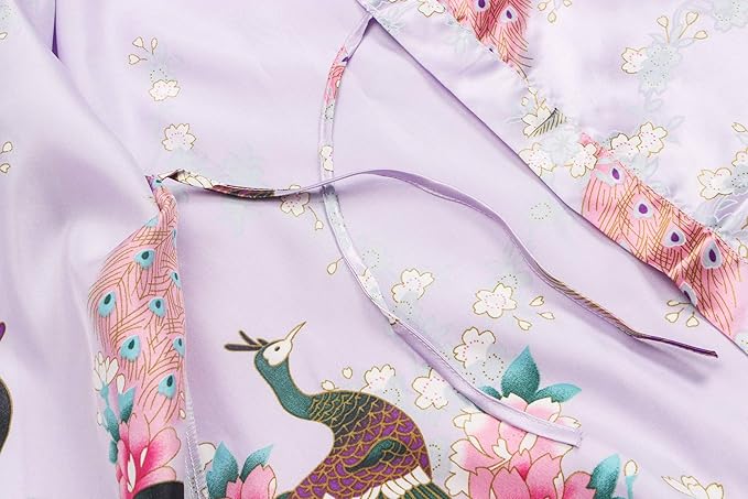Women's Short Kimono Robes Bride and Bridesmaid Satin Floral Bathrobe Peacock Sleepwear Dressing Gown for Wedding Party