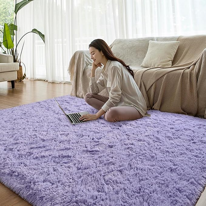 Lavender Runner Area Rugs for Bedroom Living Room, 2x6 Feet Fluffy Bedside Rugs, Soft Shaggy Carpet Rug for Kids Room Nursery, Purple Cute Rugs for Girls Boys Dorm Room Home Decor