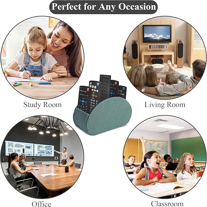 QIELIZI Remote Control Holder, PU Leather Remote Caddy Desktop Organizer with 5 Spacious Compartments for TV Remotes/Media Controllers/Office Supplies (1-Wood Green