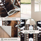 Western Cow Hide Kitchen Runner Rugs,2x6ft,Rustic Brown Cowprint Rugs,Southwestern Aztec Native American Rug,Faux Fur Animal Print Cabin Runner Rug,Soft Non-Slip for Bedside Hallway Entryway