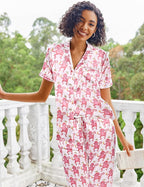 Ekouaer Silk Satin Pajamas Set Women Short Sleeve Sleepwear Soft Button Down Loungewear Pjs Set