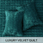 BEDELITE Velvet Quilt Set Queen Size - Luxury Velvet Comforter Bedding Set 3 Pieces, Lightweight Soft Cozy Shiny Emerald Green Oversized Bedspread Coverlet for All Seasons with 2 Pillow Shams