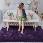Softlife Dark Purple Area Rug for Living Room, Fluffy Shag Plush 5.3x7.6 Rugs for Bedroom Girls, Shaggy Soft Fuzzy Kids Large Carpet for Dorm Bedside Ultra Cozy Non-Slip Indoor Decor