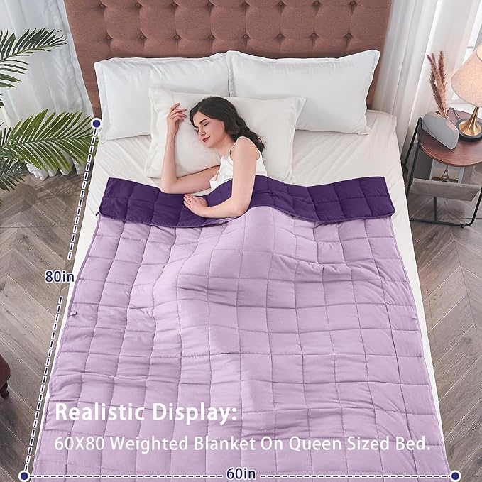 yescool Weighted Blanket for Adults (20 lbs, 60” x 80”, Purple) Cooling Heavy Blanket for Sleeping Perfect for 190-210 lbs, Queen Size Breathable Blanket with Premium Glass Bead, Machine Washable