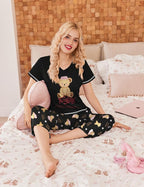 Ekouaer Women's Sleepwear Capri Pajama Sets Short Sleeve Two-Piece Pjs V Neck Tops & Capri Pants with Pockets S-3XL
