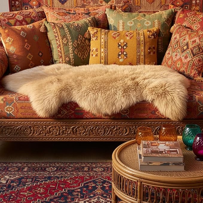 OGLAND Genuine Fluffy Sheepskin Rug, Shaggy Wool Fur Lambskin Throw Pad for Bedroom Living Room Carpet Sofa Cover Chair Side of The Bed Couch Bench Dog Pray Cushion Mat
