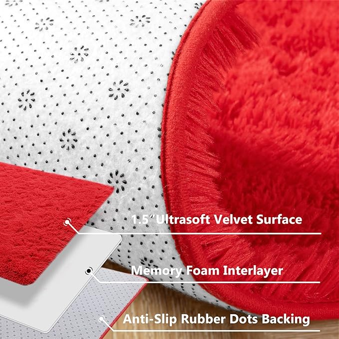 Jelymark Super Soft Shaggy Rug for Bedroom, 4x5.9 Feet Fluffy Carpet for Living Room, Fuzzy Indoor Plush Area Rug for Home Decor, Furry Floor Rugs for Dorm, Kids Nursery Rug for Girls, Red