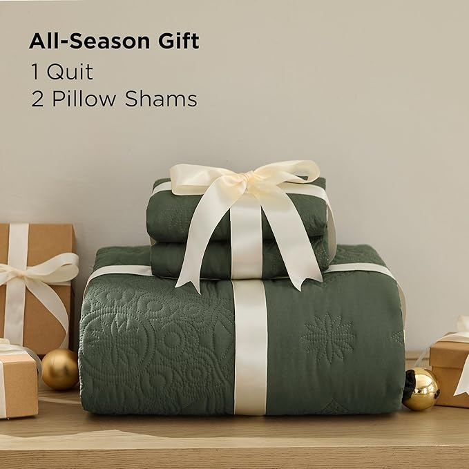 Bedsure Quilts Queen Size - Olive Green Bedspread Queen Size & Lightweight Comforter, Modern Coverlet with Mandala Pattern, Ultra Soft All-Season Bedding, 90 x 96 Inches | Stitch-Free Quilting, Ultra Soft, Lightweight, Machine Washable, Pet-Friendly