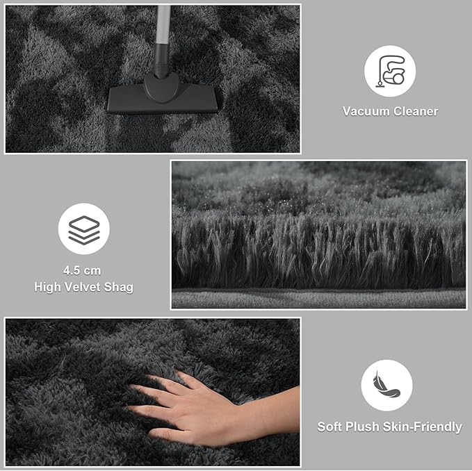 ISEAU 5x7 Area Rug for Living Room, Dark Grey Geometric Pattern Plush Rug for Bedroom, Kitchen, Soft Shaggy Carpets, Fluffy and Machine Washable Mats, Nursery Floors Mat, Boys Room Carpet Decor