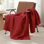 Amélie Home Knit Throw Blanket, Soft Chenille Cozy Breathable Checkered Chunky Decorative Blanket for Couch, Bed & Sofa, French-Inspired Lightweight Warm Gift for Women, Christmas Red, 50"x60"