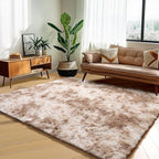 Amdrebio Tie-Dyed Beige Tan Area Rugs for Bedroom Kids Room, 5x7 Cute Fluffy Plush Shaggy Rug for Living Room Decor Aesthetic, Soft Furry Fuzzy Neutral Carpet for Baby Nursery Playroom Preppy Dorm