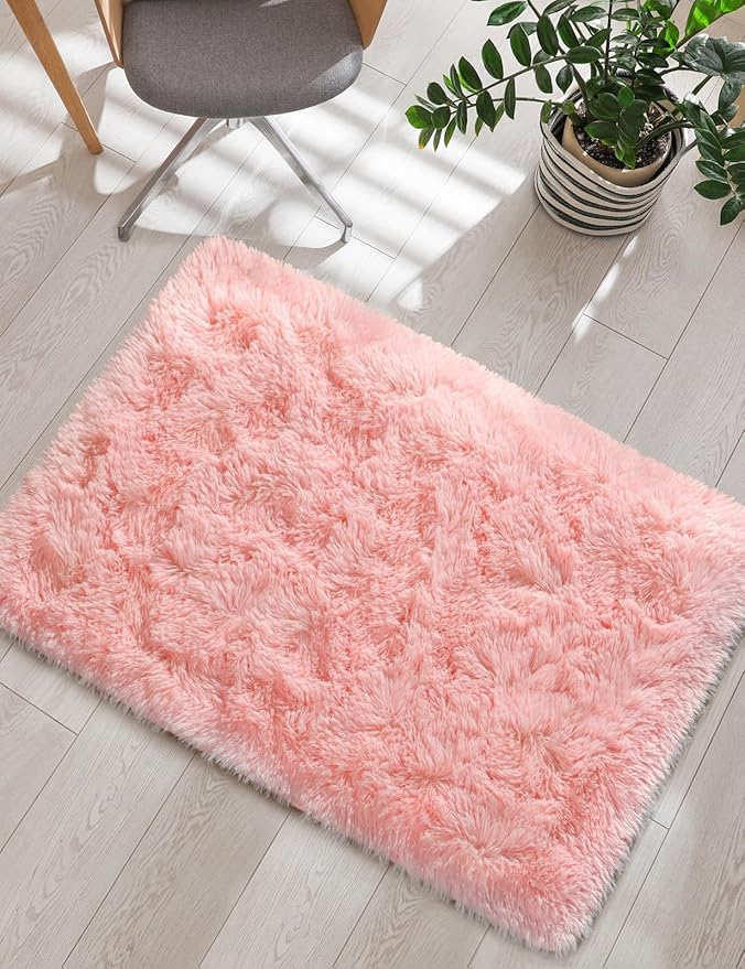 Macgace Small Throw Rugs for Bedroom, 2x3 Light Pink Mini Non-Slip Area Rug, Super Soft Plush Fluffy Carpet Modern Home Decor Aesthetic for Entryway Entrance Nursery Girls Room Dorm Office
