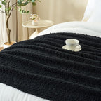 Throw Blanket for Couch, Black Luxury Knitted Throws 60"x80", Textured Blankets with Handmade Fringe Tassels for Bed Sofa Decorative, Chunky Soft Farmhouse Boho Home Decor