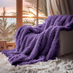 Hyde Lane Purple Fuzzy Throw Blanket, 2 Way Reversible Ultra Soft Long Faux Fur Throws, Shaggy Cozy Fluffy Blankets for Couch Sofa Home Decor, 60x80