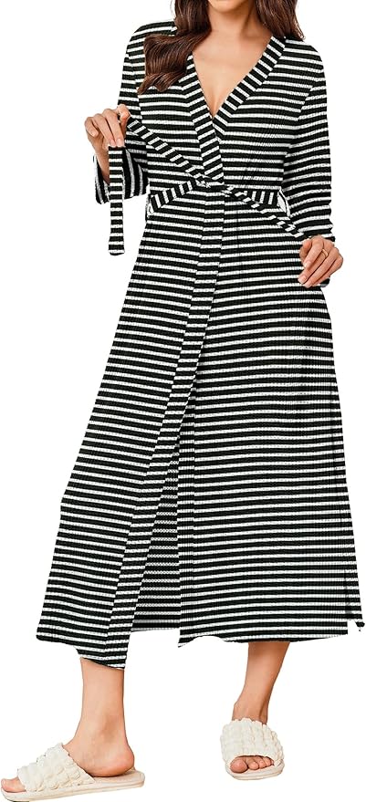 Ekouaer Women's Robe Long Waffle Knit Bathrobe Lightweight Soft Kimono Robes Loungewear S-XXL