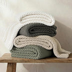 EVERGRACEHOME Chunky Chenille Knit Throw Blanket for Couch, Soft Luxurious Moss Stitch Blankets for Bed, Cozy Decorative Farmhouse Knitted Throws for Sofa, Bright White, 60" x 80"