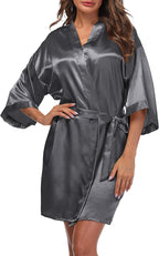 Women's Satin Kimono Robes Short Silky Bathrobe Solid Color/Floral Bridal Wedding Party