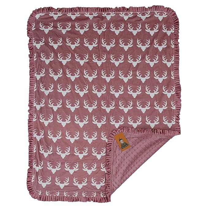 Dear Baby Gear - Reversible Baby Blankets - Soft Nursery Blanket for Newborn - Toddler Blankey - Throw Blanket for Boys & Girls - Infant Blankets - 40x30 (Antler Dusty Rose - Pink Ruffle)