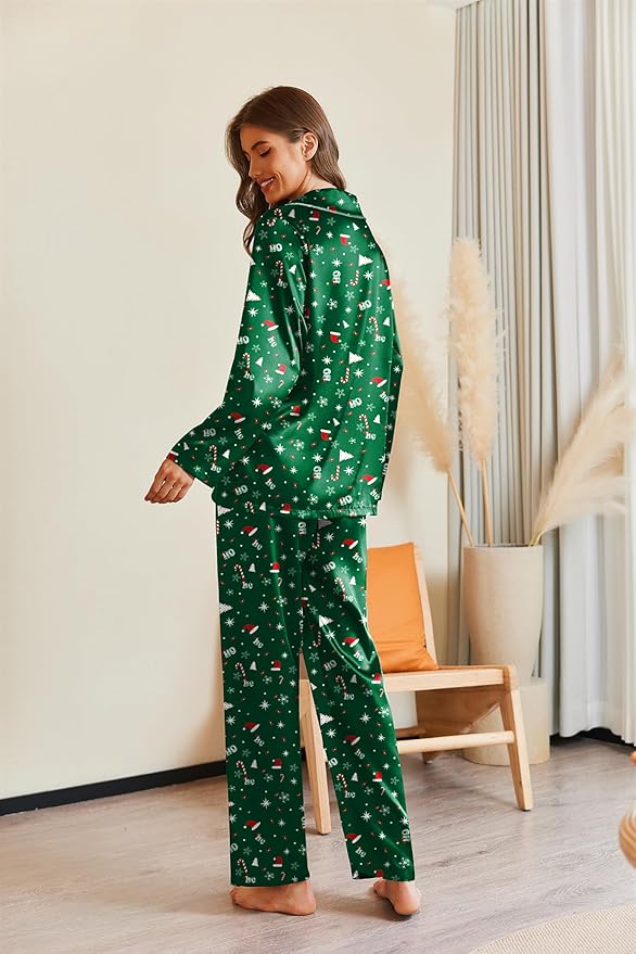 Ekouaer Pajamas For Women Set Silk Pjs 2 Piece Satin Sleepwear Long Sleeve Button Down Lounge Sets With Pant