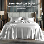 BEDELITE Satin Sheets Full Size Bed Set, Luxury Soft Grey Silky Sheets for Hair and Skin, Similar to Silk Bed Sheets Set 4 Pieces with 1 Deep Pocket Fitted Sheet, 1 Flat Sheet, and 2 Pillowcases