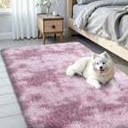 OLANLY Area Rugs for Living Room Bedroom, Machine Washable 3x5 Feet Soft Fluffy Shaggy Bedside Rug, Indoor Floor Carpet for Kids Girls and Boys, Nursery Room, Home Decor Aesthetic, Dusty Pink Tie-dye