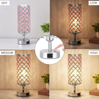 Hong-in Crystal Table Lamp, Pink Touch Lamp with USB C+A Ports, 3 Way Dimmable Bedroom Light with Crystal Shade, Bedside Nightstand Small Lamp for Girl Bedroom, Living Room(Buld Included)