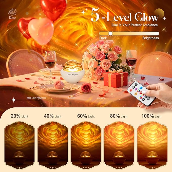 PIKOY Ambient Lighting with 11 Mixed+4 Solid Colors for Teen Girl Gifts Trendy Stuff Rose Flower Mood Light Sunset Lamp Dimmable Night Light Projector for Bedroom with Remote Mothers Day Gifts for Mom