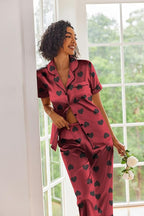 Ekouaer Silk Satin Pajamas Set Women Short Sleeve Sleepwear Soft Button Down Loungewear Pjs Set