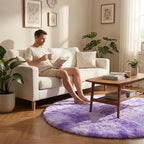 duduta Purple Plush Round Rug 4x4 ft, Tie Dye Fluffy Shag Rugs for Bedroom Classroom Nursery Playroom Dorm Decor, Washable Non Slip