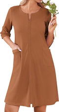 Ekouaer Women Zipper Robes Knee Length Waffle Knit Bathrobe Lightweight House Coat with Pockets 3/4 Sleeves Loungewear S-3XL