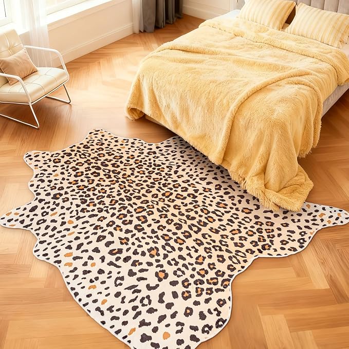 Leopard Rug, Cheetah Print Area Rug 4.6x5.2 Feet Faux Animal Print Skin Carpet for Living Room Bedroom Home Decor