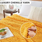 L'AGRATY Chunky Knit Blanket Throw: 72''x84'' Chenille Chunky Knitted Throw Blanket for Bed Couch - Handmade Thick Big Cable Knit Blanket - Large Chunky Crochet Rope Blanket for Home Decor(Yellow)