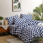 CLOTHKNOW Blue White Plaid Full Size Comforter Set Grid Bedding Comforter Sets Soft Blue Comforter with 2 x Pillow Cases