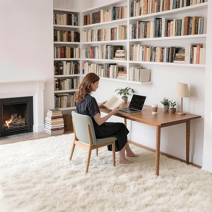 Ultra Soft Shag 8x10 Cream Area Rug – 8x10 Rugs for Living Room, Non-Slip, Fluffy Plush Large Carpet, Shaggy Furry Rug for Bedroom, Dorm, Kids and Girls Room, Nursery, Home Office Décor