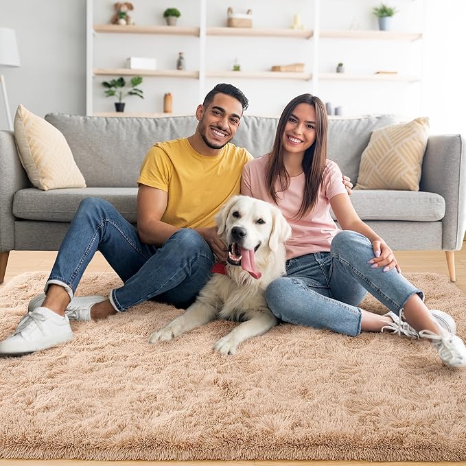 Noahas Fluffy Beige 4x6 Area Rugs for Bedroom Living Room,Thick Shag Throw Floor Carpet,Soft Shaggy Bedside Non-Slip Plush Dorm Nursery Kids Rug