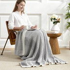Amélie Home Premium Chenille Throw Blanket, Soft Cozy Luxury Two-Tone Knit Blanket for Couch, Sofa, Chair, Home Decor, Grey & Ivory 50"x60"