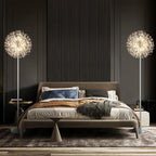 BesLowe 69'' Crystal Floor Lamp for Living Room, Modern Standing Lamp with 738PCS K9 Crystals, Tall Lamp Pole Light for Bedroom Office, Mid Century Silver Floor Lighting with 9 LED Bulbs, Chrome