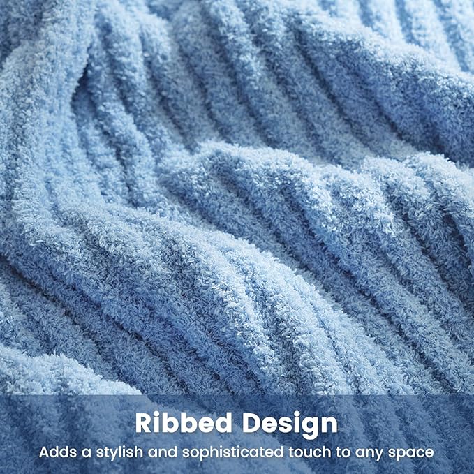 Snuggle Sac Queen Size Blanket for Bed, Soft Luxurious Bedding Blankets, Large Fuzzy Plush Microfiber Blankets, Washed Blue, 90x90 inches