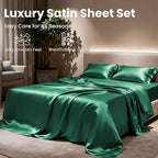 Love's cabin Satin Queen Sheets Set - 4 Piece Dark Green Silky Bed Sheets with Deep Pocket, Luxury Silk Feel Satin Queen Size Sheet Set (1 Flat Sheet,1 Fitted Sheet,2 Pillow Cases)