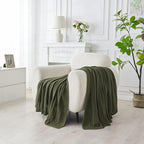 Douceur Olive Green Throw Blanket for Couch, Soft Cozy Lightweight Stripe Pattern Knitted Throw Blanket for Sofa, Living Room Gift, 50"X60"