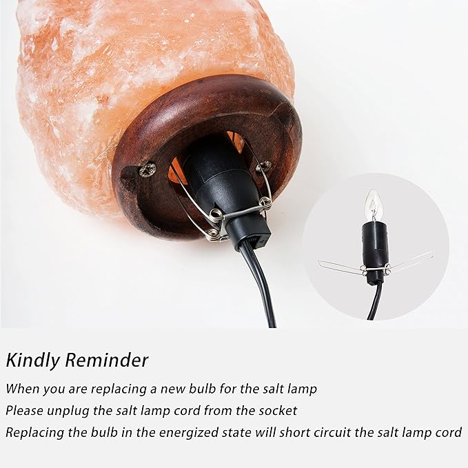 Salt Lamp Cord Replacement 2-Pack with Dimmer Switch 5 feet Lamp Cord and 8-Pack Halogen Salt Lamp Bulbs(15 Watts)