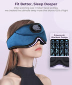 MUSICOZY 3D Bluetooth Sleep Mask with Headphones and Timer, Wireless Sleep Headphones for Side Sleepers, Eye Mask with Bluetooth Headphone, Unique Gifts for Men Women, Blue