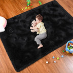 Softlife Area Rug for Living Room, Fluffy Shag Plush 5.3x7.6 Black Rugs for Bedroom Girls, Shaggy Soft Fuzzy Kids Large Carpet for Dorm Bedside Ultra Cozy Non-Slip Indoor Decor
