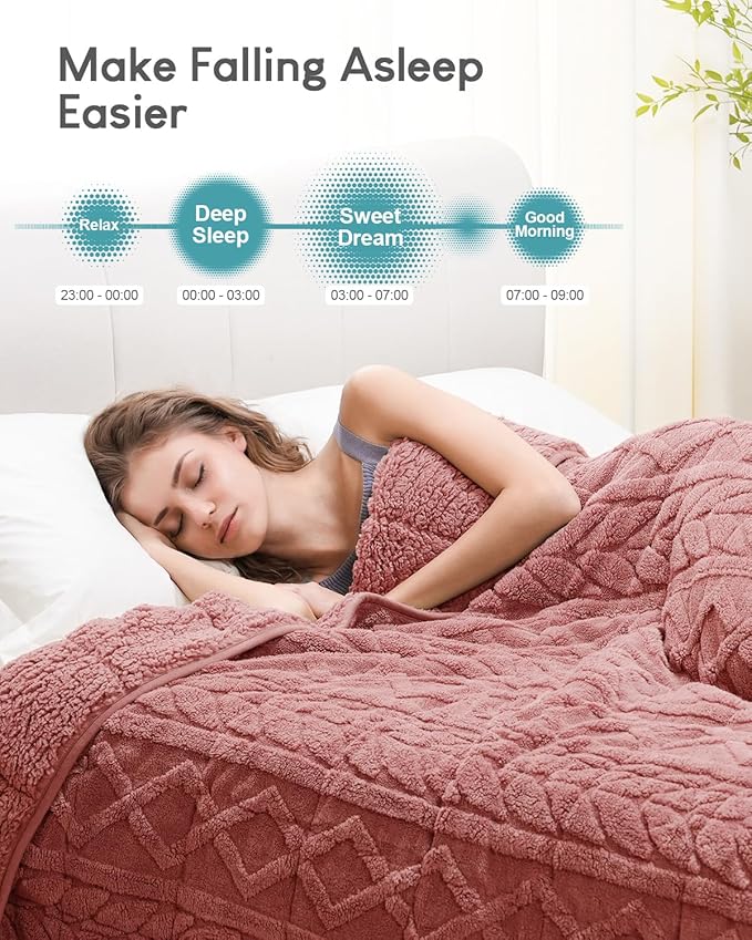 Cottonblue Jacquard Weighted Blanket 15 lbs for Adults Queen Size, Ultra Soft Sherpa Fleece Blanket for Relax and Sleep, Cozy Comfort Heavy Bed Blankets with Glass Beads, 60x80 Inches, Apricot Pink