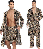 SWOMOG Men's Satin Robe 3 Pcs Silky Kimono Bathrobe Set Lightweight Soft Loungewear Nightwear