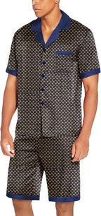 Ekouaer Men Satin Silk Pajamas Set with Pockets Sleepwear Shorts Satin Summer Loungewear 2 Piece Button Down Set S-3XL